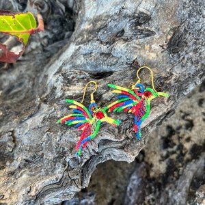 NWT Handmade Embroidered Hummingbird Lace CUSTOM Earrings